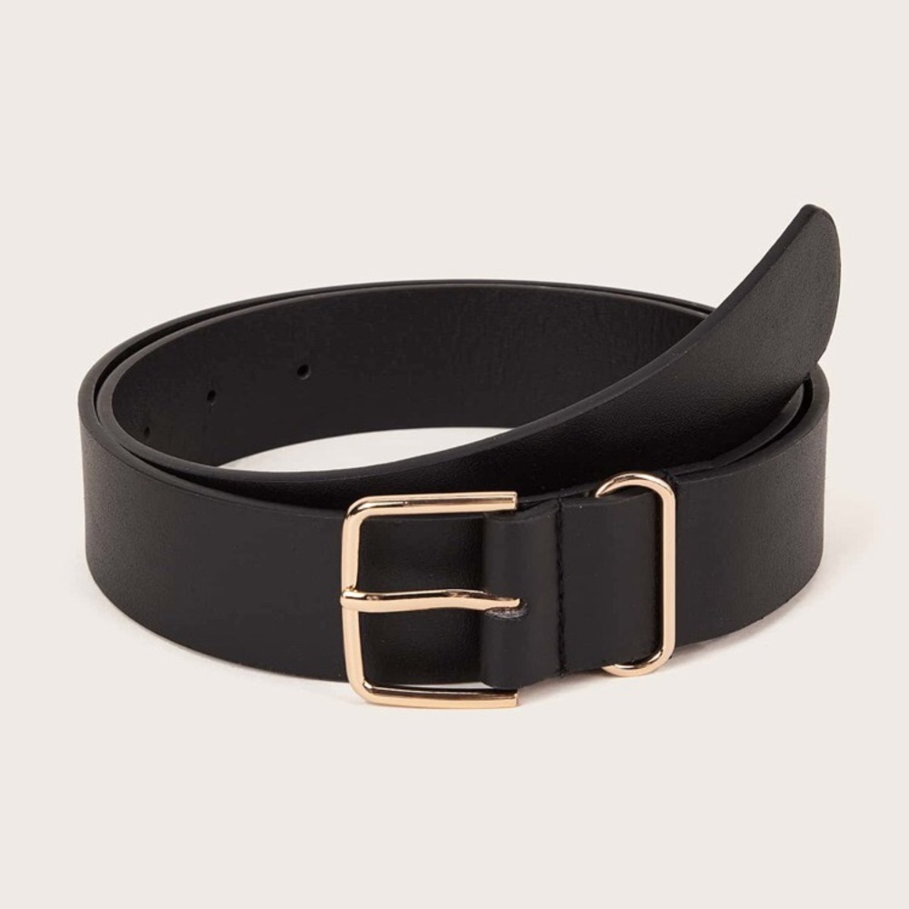 SHEIN Black and Gold Square Metal Belt Buckle